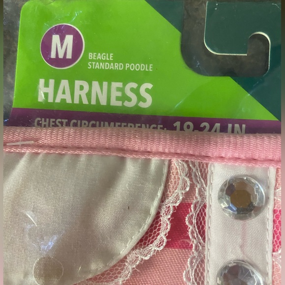 Pet Lovers,Vibrant Life Pink, and White Striped Bling Harness and Matching Hat - Picture 3 of 6